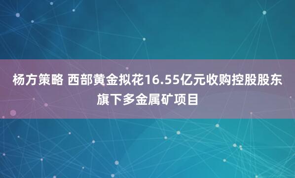 杨方策略 西部黄金拟花16.55亿元收购控股股东旗下多金属矿项目